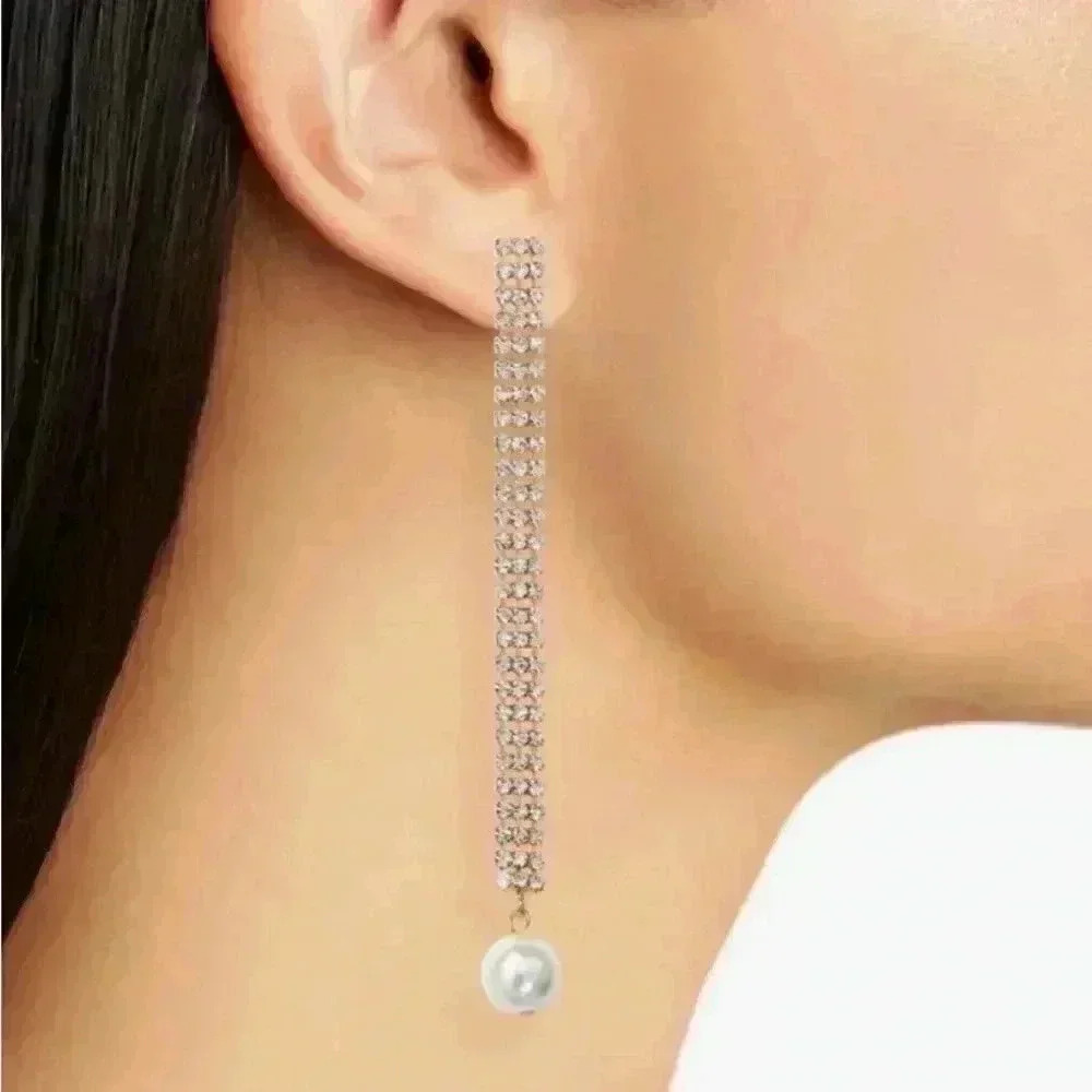Open Edit Imitation Pearl Crystal Pavé Duster Earrings Formal Dangle Prom